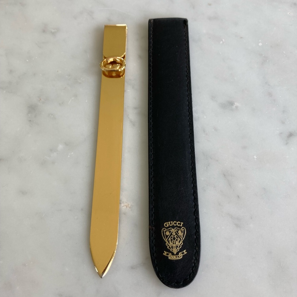 Gucci Black Leather Bookmark with Gold Accent - Picture 6 of 11
